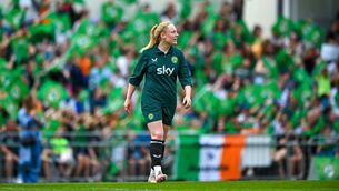 <p>LOOKING FORWARD: Amber Barrett during a Republic of Ireland women open training session at UCD Bowl. Photo by Ramsey Cardy/Sportsfile</p>