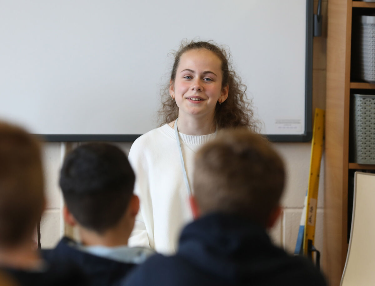 Young Ukrainian refugee Yeva Skalietska reads her book to students from Our Lady’s Grove Primary School in Goatstown. Picture: Sasko Lazarov/Photocall Ireland Young Ukrainian refugee Yeva Skalietska reads her book to students from Our Lady’s Grove Primary School in Goatstown. Picture: Sasko Lazarov/Photocall Ireland