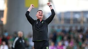 <p>FIGHTING TALK: Republic of Ireland manager Stephen Kenny celebrates. Photo by Stephen McCarthy/Sportsfile</p>