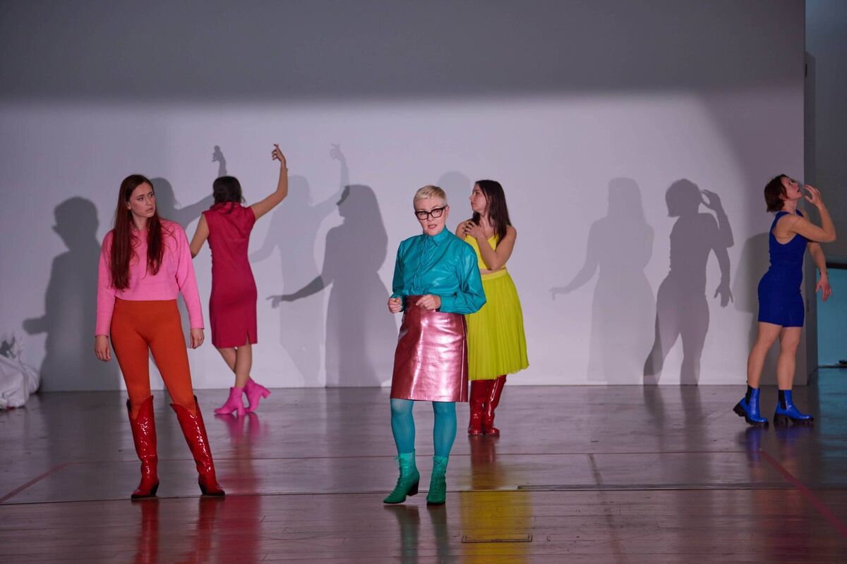  Gina Moxley, Emily Terndrup, Amy Ni Fhearraigh, Maria Nilsson Waller and Kath Duggan in I Fall Down: A Restoration Comedy at Crawford Art Gallery. Picture: Miki Barlok
