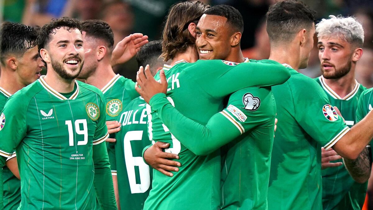 Adam Idah celebrates after scoring Ireland's third goal of the night. Adam Idah celebrates after scoring Ireland's third goal of the night.