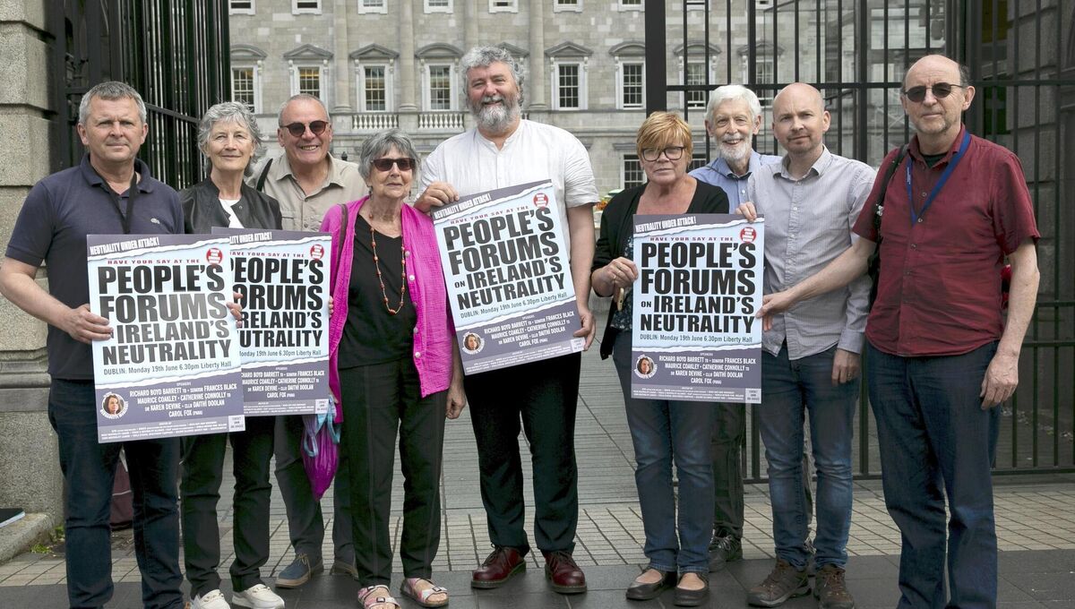 Members of the Irish Neutrality League and a coalition of groups launching the series of alternative forums on neutrality in opposition to the Government’s Consultative Forum on International Security Policy. 	File Picture: Gareth Chaney/Collins
