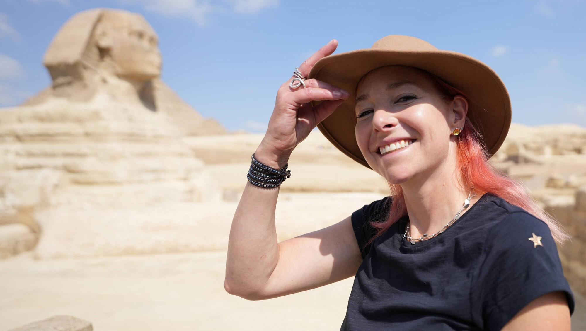 Alice Roberts at the Pyramids of Giza; Ancient Egypt by Train; Saturday, 9pm; Channel 4