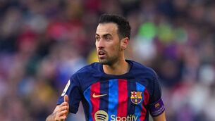 <p>ON THE MOVE: Sergio Busquet. Pic: Alex Caparros/Getty Images</p>