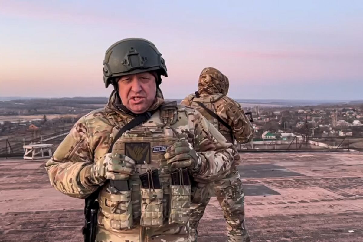 Yevgeny Prigozhin, the owner of the Wagner Group military company, addresses Ukrainian President Volodymyr Zelenskyy asking him to withdraw the remaining Ukrainian forces from Bakhmut to save their lives, at an unspecified location in Ukraine. Picture: Prigozhin Press Service via AP, File