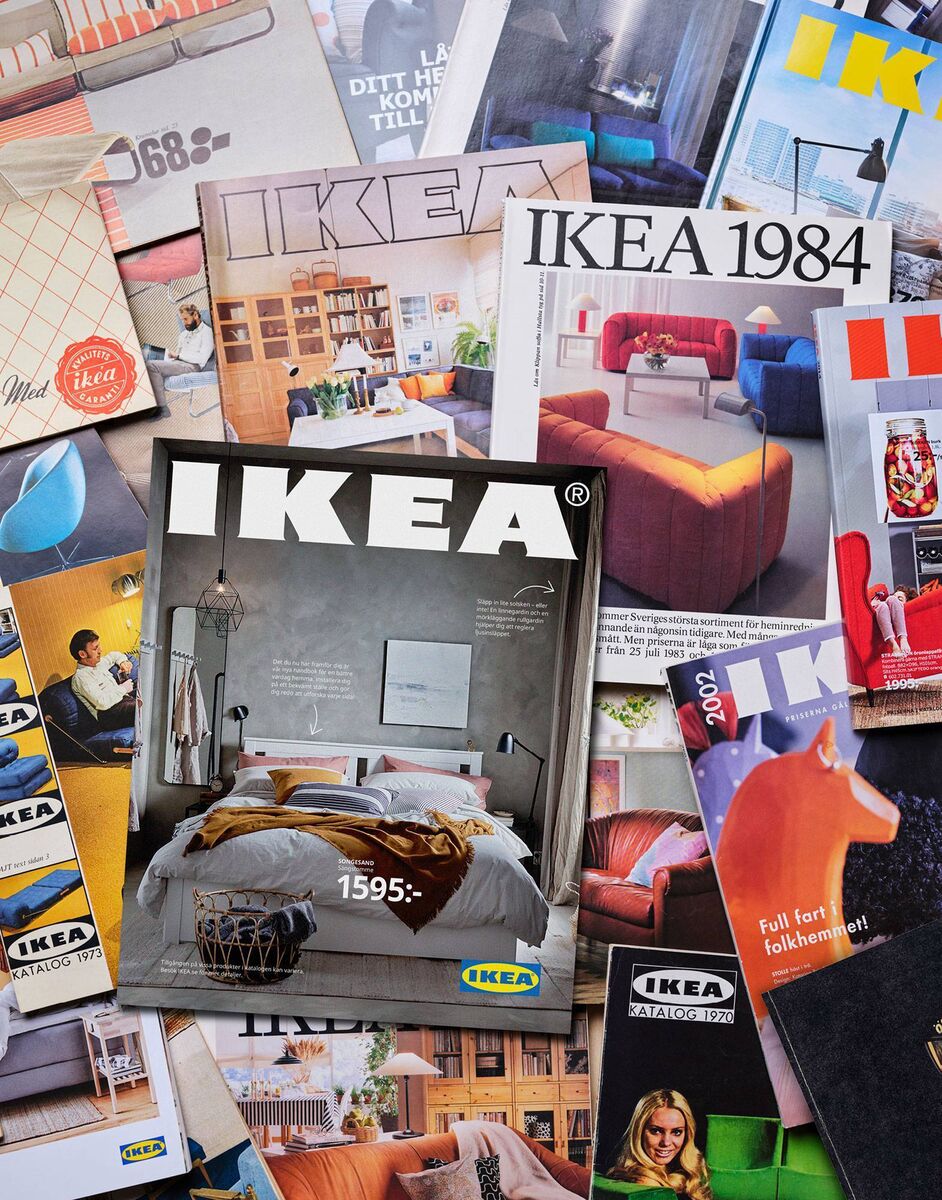 The Ikea catalogues, displayed in the museum.
