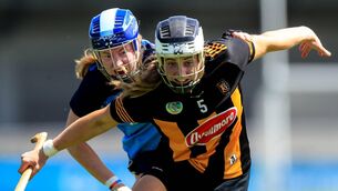 <p>UNDER PRESSURE: Kilkenny’s Niamh Deely with Muireann Kelliher of Dublin. Pic: INPHO/Evan Treacy</p>