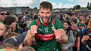 <p>QUARTERS BOUND: Aidan O'Shea of Mayo celebrates. Photo by Seb Daly/Sportsfile</p>