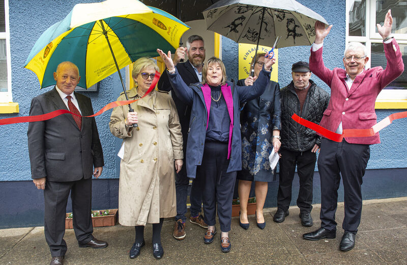 Geraldine Machin, Christopher O'Sullivan TD , Minister of State for Mental Health &amp; Older People Mary Butler, Chairperson Carmel Murphy, and men's shed members John O'Connor and Gearoid Wycherley pictured at the official opening of the Kinsale Community Health and Wellbeing Resource Centre.