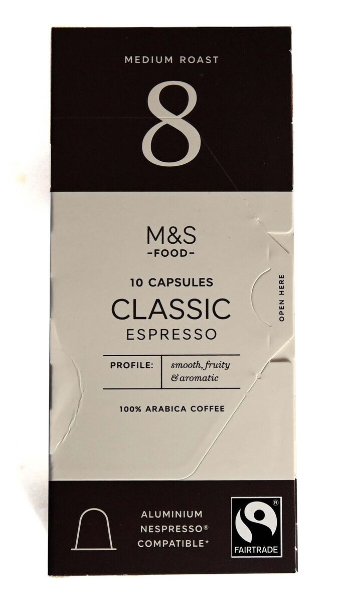 M&amp;S Classic Espresso 8 coffee capsules.