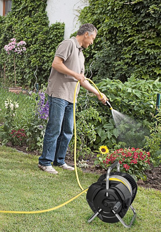 The Karcher hose trolley kits include the HT 80m capable version including 20m PrimoFlex Plus hose (half-inch), spray gun Plus, four Plus universal hose connectors and three-quarter inch thread tap connector; €179.99, karcher.com.