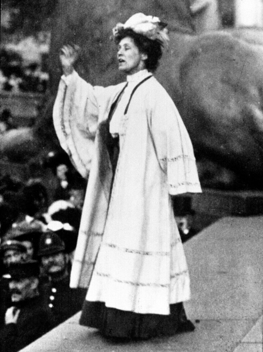 Emmeline Pankhurst making a speech in 1910. She advised fellow campaigners to dress well (which often meant putting a feather in their own caps). 