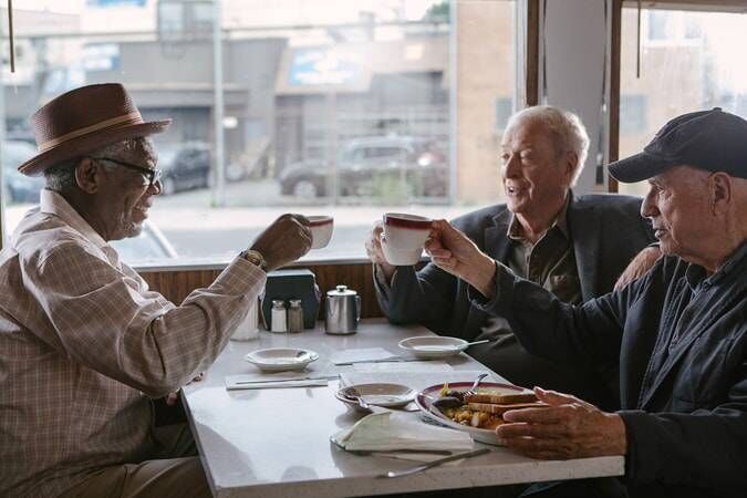 Oscar winners Morgan Freeman, Michael Caine and Alan Arkin teamed up as lifelong buddies Willie, Joe and Al in director Zach Braff’s comedy Going in Style. Oscar winners Morgan Freeman, Michael Caine and Alan Arkin teamed up as lifelong buddies Willie, Joe and Al in director Zach Braff’s comedy Going in Style.