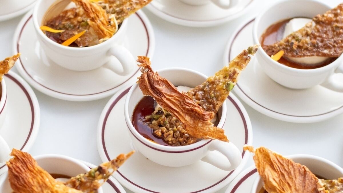 Bryce Wyman’s Dandelion Coffee Panna Cotta, Nougatine Biscuit, Caramelised Milk Skins