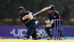 <p>TOP SCORER: Paul Stirling of Ireland plays a shot as Monank Patel of USA keeps during the ICC Men's Cricket World Cup Qualifier play-off at Takashinga Cricket Club in Harare, Zimbabwe. Pic: Alex Davidson-ICC/ICC via Getty Images</p>