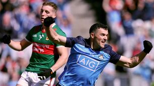 <p>AT THE DOUBLE: Dublin's Colm Basquel celebrates after scoring a goal. Pic Credit ©INPHO/John McVitty</p>