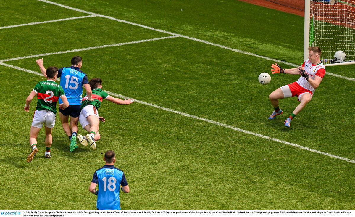 Colm Basquel of Dublin scores his side's first goal. Photo by Brendan Moran/Sportsfile