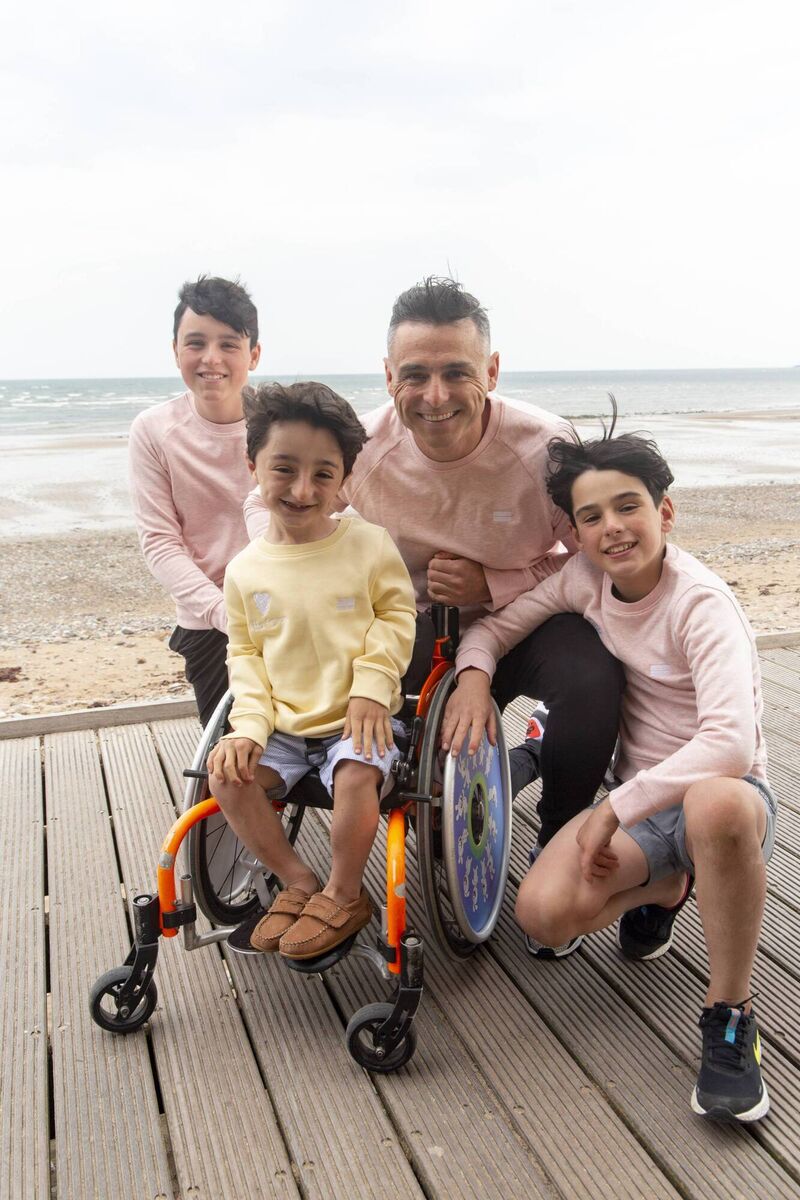 In Human Collective x Adam King Kids Comfy Crew Pink Cream Melange and Mellow Yellow jumpers, €39.50; Danny, Adam, Robert and David King