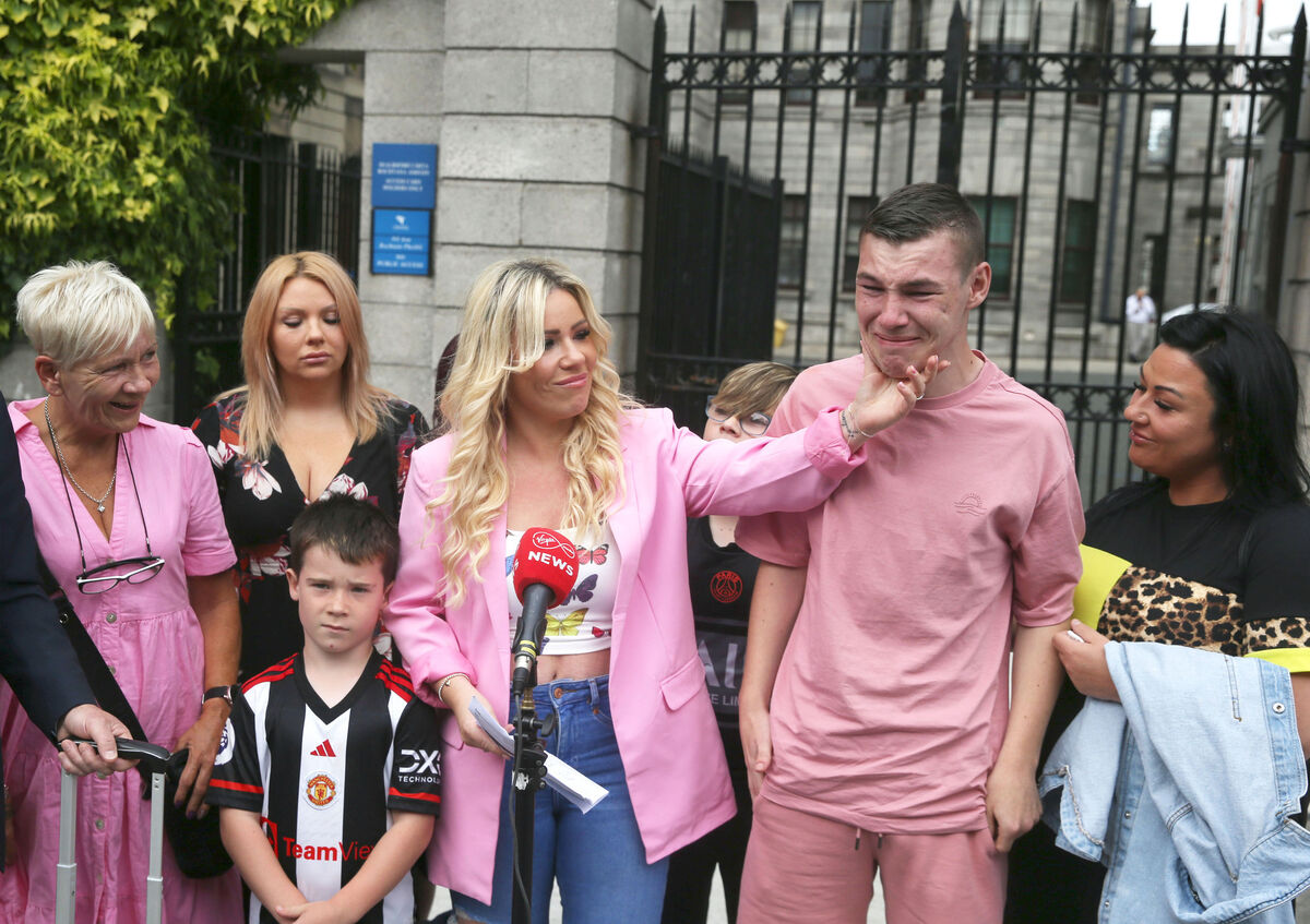 Melissa McCarthy with son Calum McCarthy and supporters outside the High Court in Dublin. Calum, 16, who has physical and cognitive impairments, secured a €14m settlement. Picture: Collins Courts Melissa McCarthy with son Calum McCarthy and supporters outside the High Court in Dublin. Calum, 16, who has physical and cognitive impairments, secured a €14m settlement. Picture: Collins Courts
