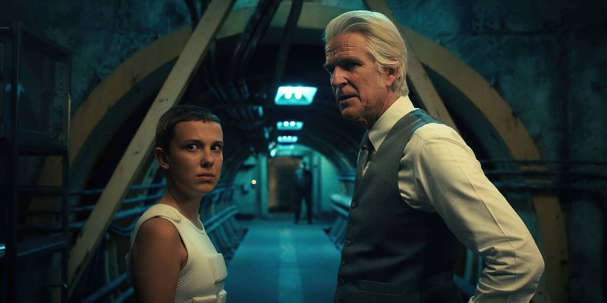 Millie Bobby Brown as Eleven and Matthew Modine as Dr. Martin Brenner in Netflix' Stranger Things