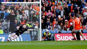 <p>SHOOTOUT: The Monaghan goalkeeper Rory Beggan saves the first penalty from Callum Cumiskey of Armagh. Photo by Ray McManus/Sportsfile</p>