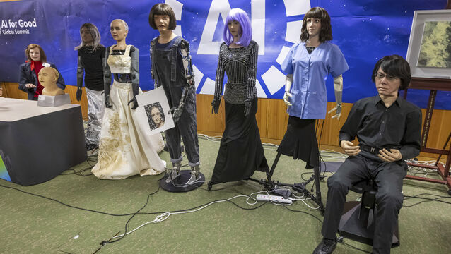 The press conference with robots was part of the AI for Good Global Summit (Martial Trezzini/Keystone via AP)