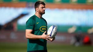 <p>LOCKED IN: Munster second row Jean Kleyn gets moving at South Africa's Captain’s Run in Loftus Versfeld, Pretoria on Friday. Pic: INPHO/Steve Haag Sports/Steve Haag</p>
