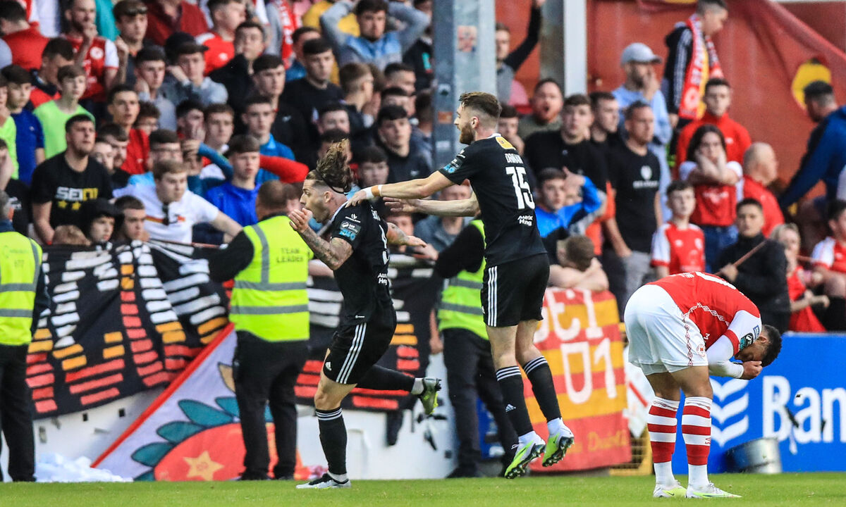 Cork City players celebrate their late equaliser. Pic: ©INPHO/Evan Treacy