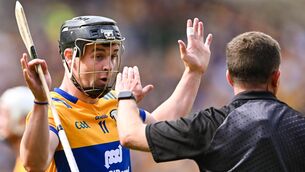 <p>AH REF: Tony Kelly of Clare with referee Colm Lyons during the All-Ireland Senior Championship semi-final match between Kilkenny and Clare at Croke Park</p>