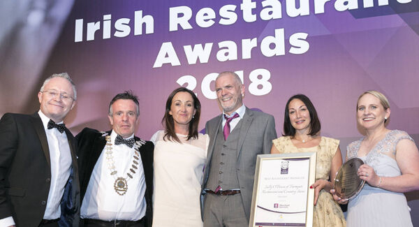 Sally O’Brien, Farmgate, third from left, with head chef David Doran, receives the award for best restaurant manager. Sally O’Brien, Farmgate, third from left, with head chef David Doran, receives the award for best restaurant manager.