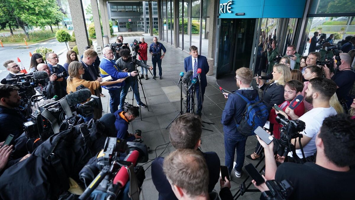 New RTÉ director general Kevin Bakhurst speaks to the media outside the broadcaster's headquarters in Donnybrook, Dublin, on Monday. Picture: Niall Carson/PA Wire New RTÉ director general Kevin Bakhurst speaks to the media outside the broadcaster's headquarters in Donnybrook, Dublin, on Monday. Picture: Niall Carson/PA Wire