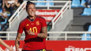 <p>ONE TO WATCH: Spain's forward Jenni Hermoso celebrates scoring a goal during a women's international friendly against Norway. Pic: Jaime Reina/AFP via Getty Images</p>