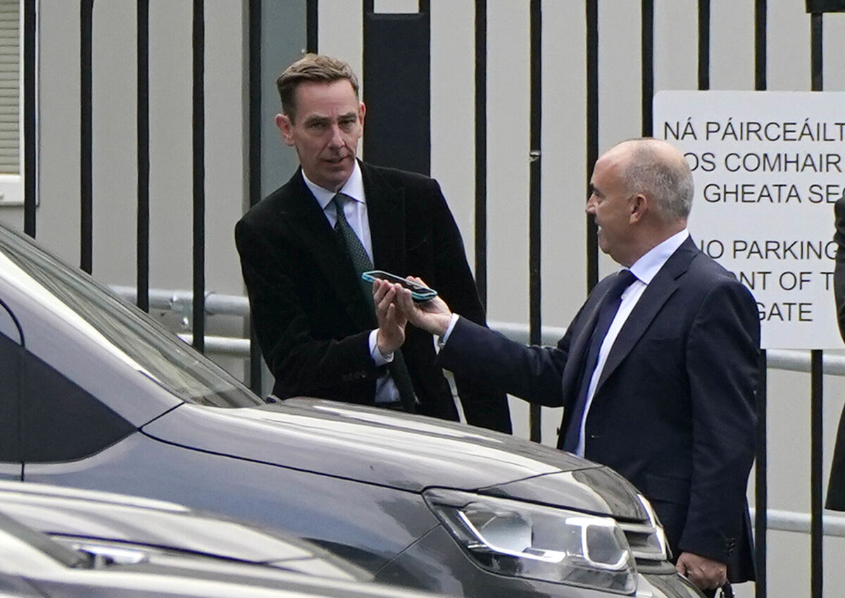 Ryan Tubridy (left) with his agent Noel Kelly leaving Leinster House, Dublin, where they gave evidence before two committees, in what may decide his return to the airwaves. Picture: Niall Carson/PA Wire