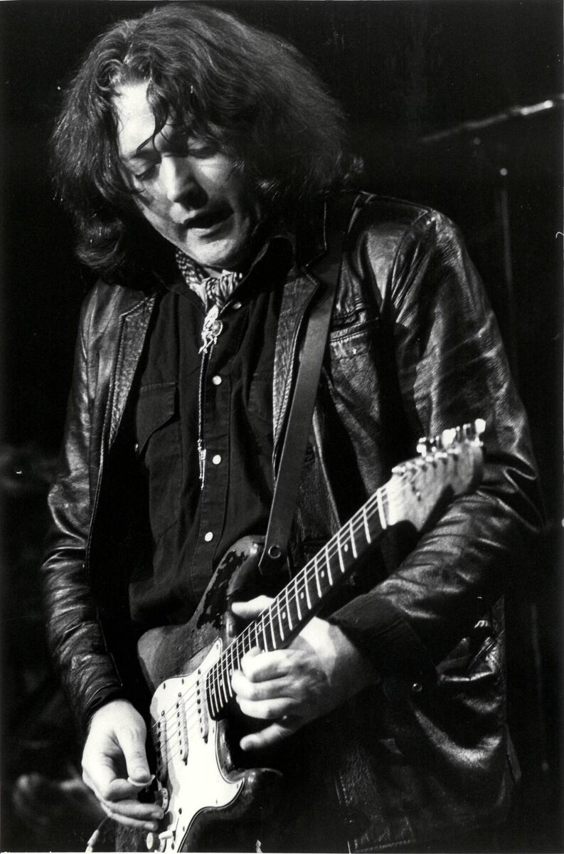 Rory Gallagher on stage at the Town and Country club in London in 1990. Picture: John Minihan