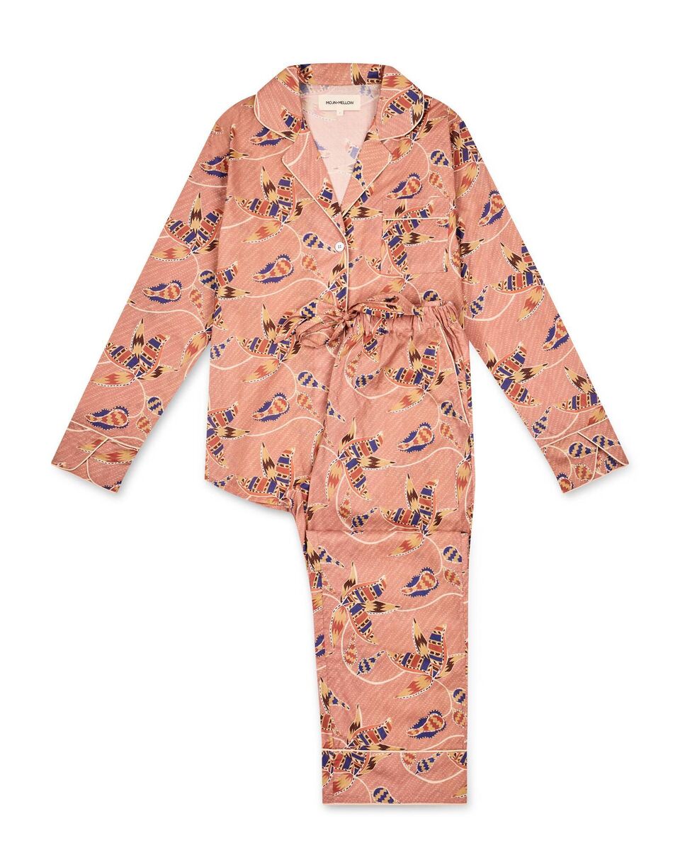 Tribal flower pink organic cotton voile long pyjama set, Moon + Mellow, €198
