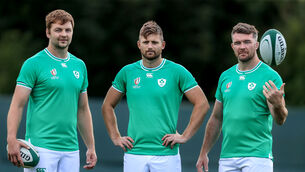 <p>GREEN IS THE COLOUR: Irish internationals Peter O’Mahony, Iain Henderson, and Ross Byrne are pictured at the launch of the new jerseys, which are on sale now via Intersports Elverys, in-store and on Elverys.ie and at Canterbury.com. Pic: ©INPHO/Dan Sheridan</p>