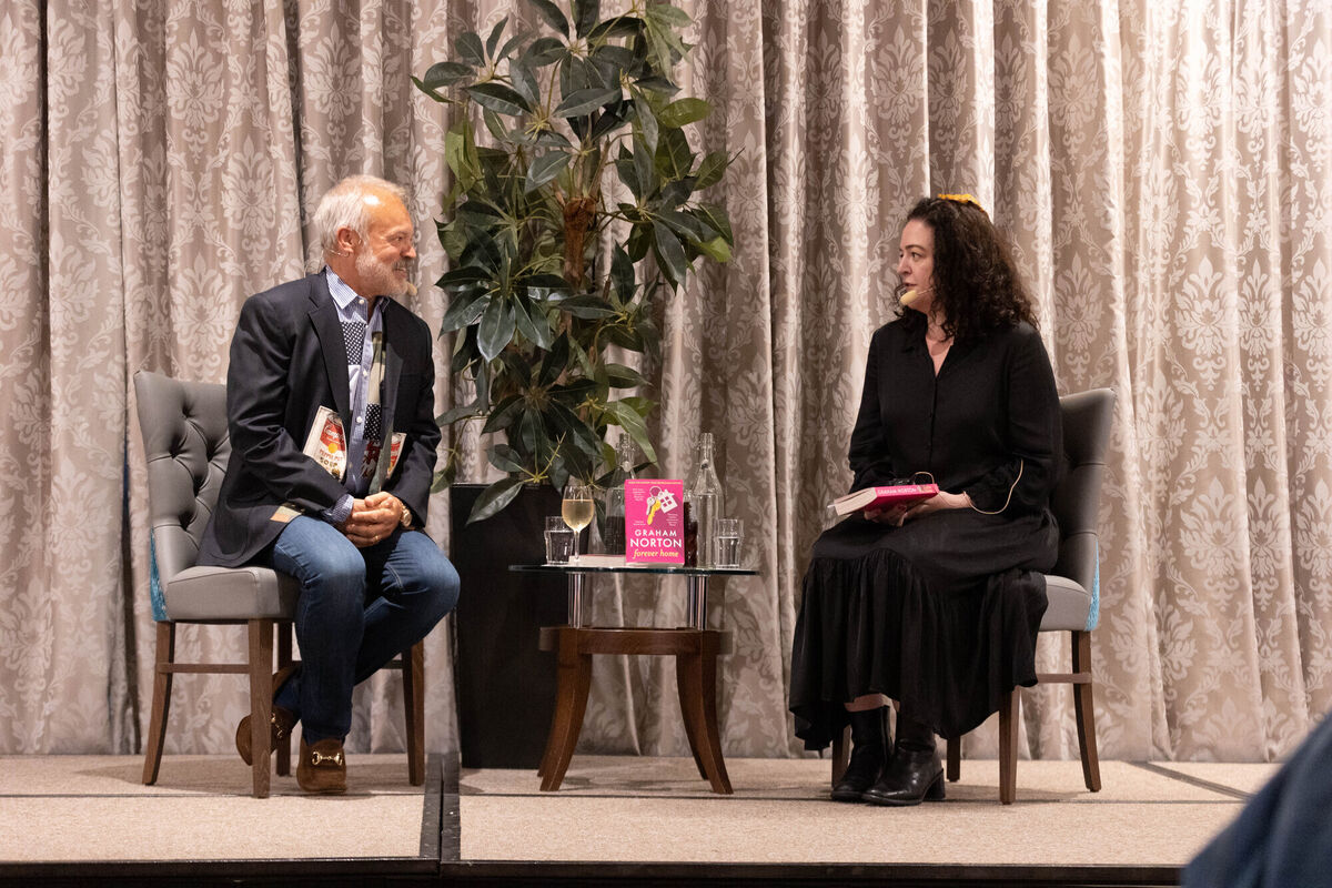 Special guest Maeve Higgins and Graham Norton speaking at the opening night of the West Cork Literary Festival in the Maritime Hotel, Bantry. 
