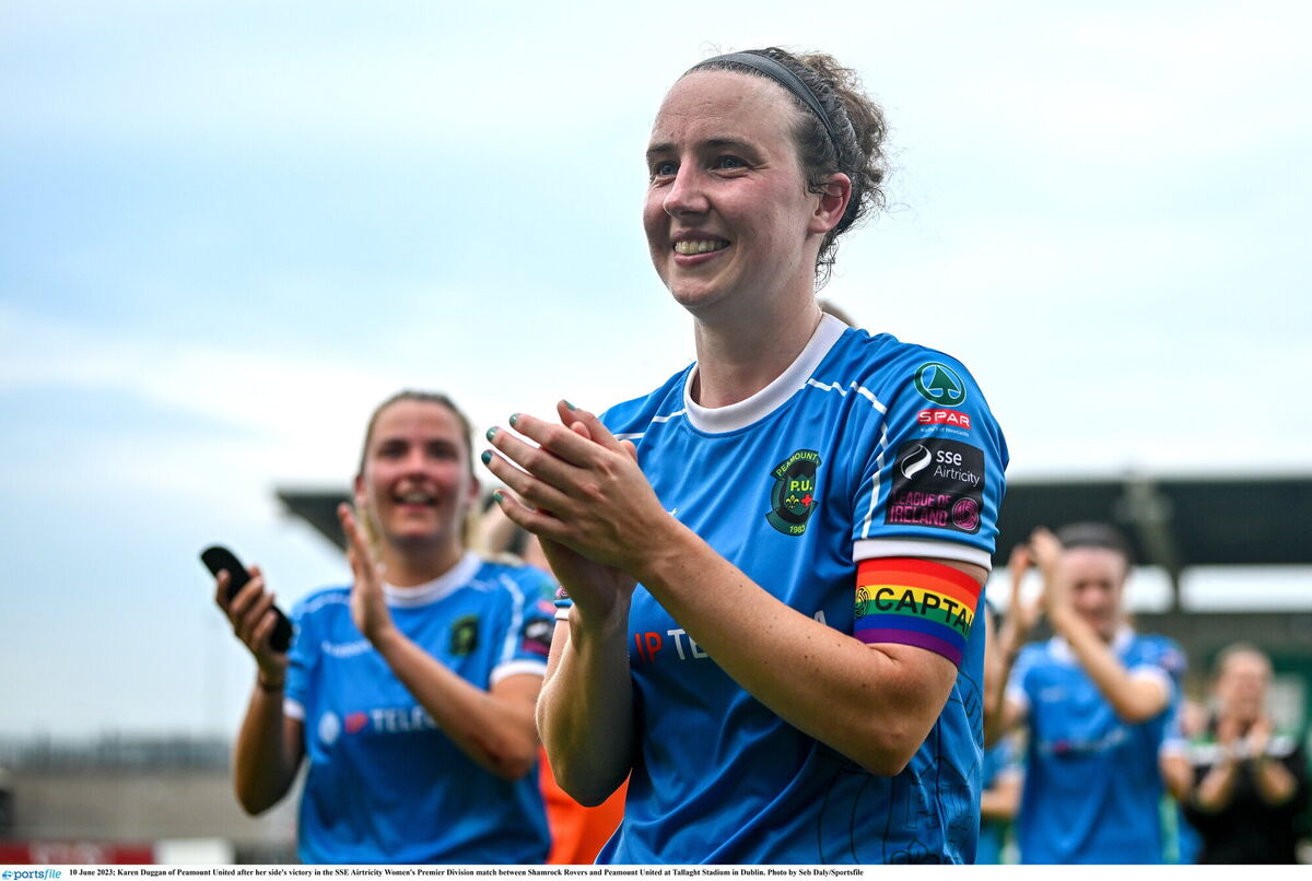 Karen Duggan of Peamount United after her side's victory in the SSE Airtricity Women's Premier Division match between Shamrock Rovers and Peamount United at Tallaght Stadium in Dublin. Pic: Seb Daly/Sportsfile