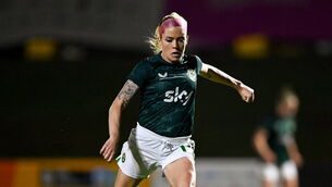 <p>INJURED Denise O'Sullivan of Republic of Ireland warms up before the women's friendly match against Colombia at Meakin Park in Brisbane. O'Sullivan was taken to hospital after 20 minutes of the game. Picture: Stephen McCarthy/Sportsfile</p>