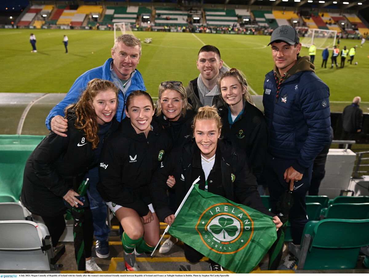 Megan Connolly of Republic of Ireland with her family after the women's international friendly match between Republic of Ireland and France at Tallaght Stadium in Dublin. Photo by Stephen McCarthy/Sportsfile Megan Connolly of Republic of Ireland with her family after the women's international friendly match between Republic of Ireland and France at Tallaght Stadium in Dublin. Photo by Stephen McCarthy/Sportsfile
