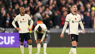 Liverpool have yet to receive any bids for midfielders Fabinho and Jordan Henderson (right) despite fevered speculation linking both to Saudi Arabian clubs (Zac Goodwin/PA)