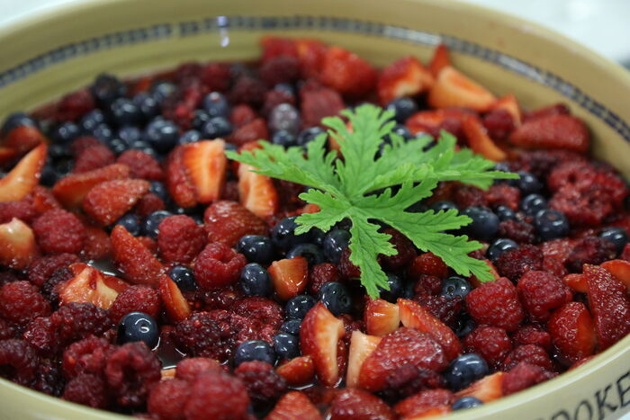 Summer Fruit Salad with Sweet Geranium Leaves