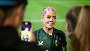<p>Denise O'Sullivan speaks to media after a Republic of Ireland open training session </p>