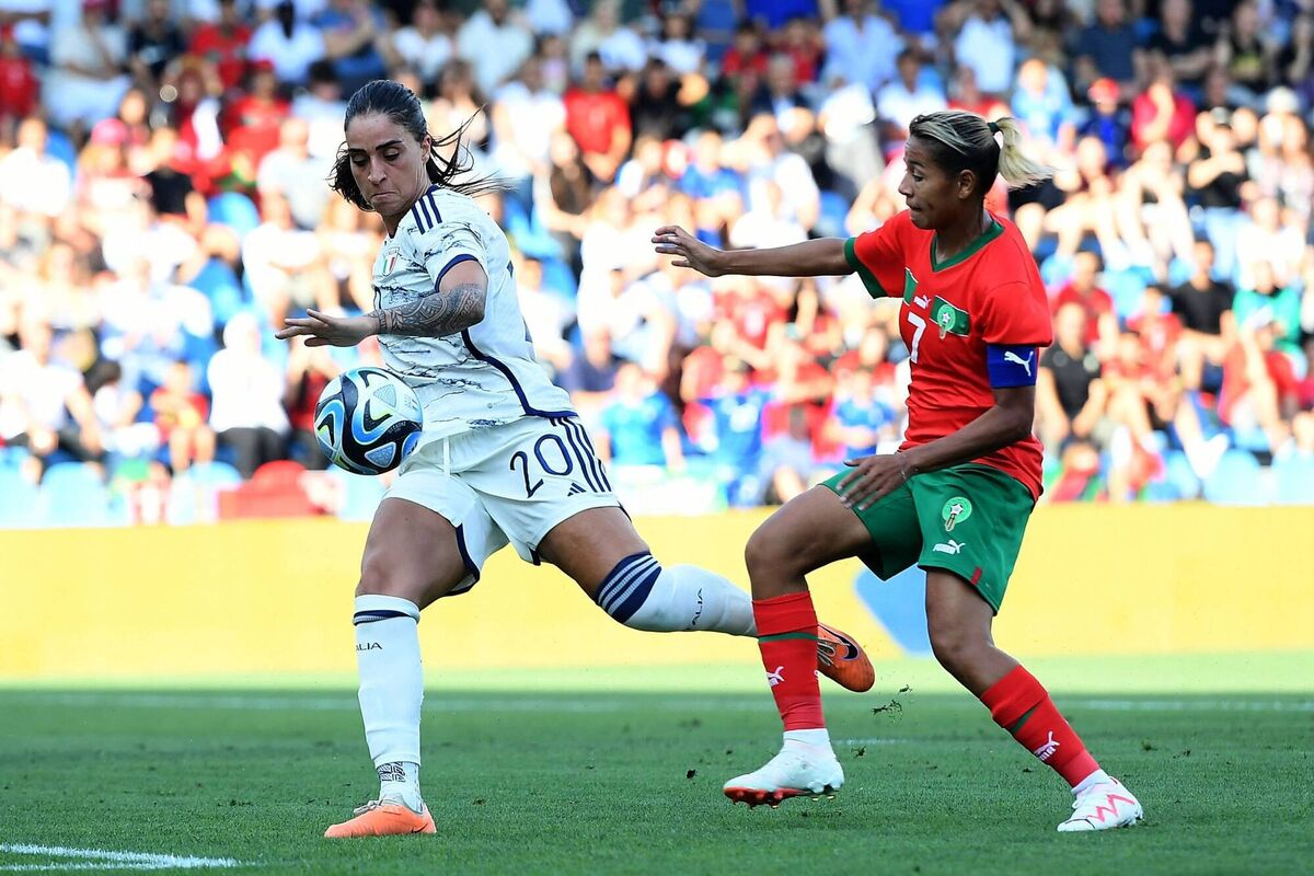 Martina Piemonte of Italy competes for the ball with Ghizlane Chebbak of Morocco during the Women's International Friendly match between Italy and Morocco. Pic: Alessandro Sabattini/Getty Images
