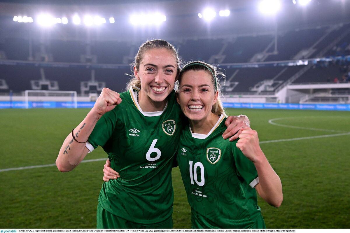 Match winners: Megan Connolly and Denise O'Sullivan after their goals helped Ireland to a big win in Finland. Pic credit: Stephen McCarthy/Sportsfile.