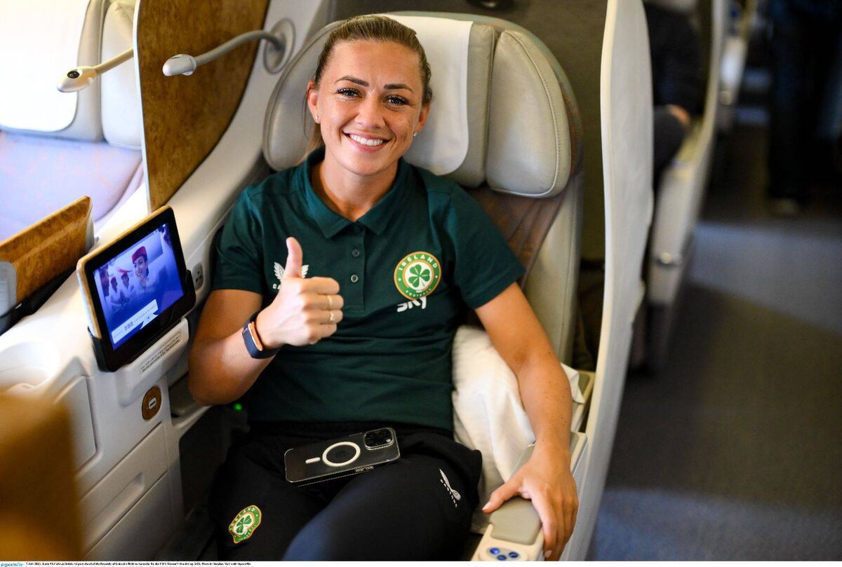 Next stop World Cup: Kate McCabe on the plane to Australia Pic credit: Stephen McCarthy/Sportsfile.