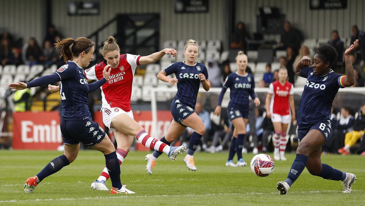 Arsenal's Vivianne Miedema scores her sides first goal during the Barclays FA Women's Super League match.