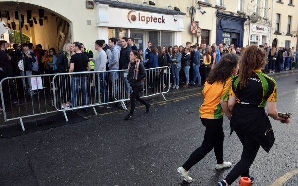 Students gather as part of The Donegal Tuesday event in Galway. The tradition sees students dressing in their Donegal jerseys and flocking to the Hole In The Wall pub early in the morning.