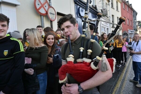 Cian O Shaughnessy playing the bag pipes.