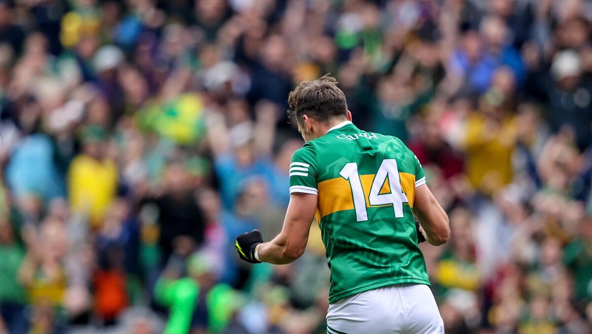 Kerry's David Clifford celebrates after scoring a point late in the game. Pic Credit ©INPHO/Ben Brady Kerry's David Clifford celebrates after scoring a point late in the game. Pic Credit ©INPHO/Ben Brady
